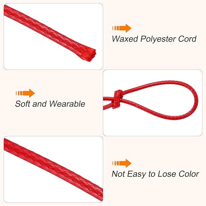 MECCANIXITY Waxed Cord 1.5mm Waxed Thread 87 Yard Wax String Leather Cord for Bracelet Making, Necklaces, Beading, Jewelry Making and DIY Crafts(Red)