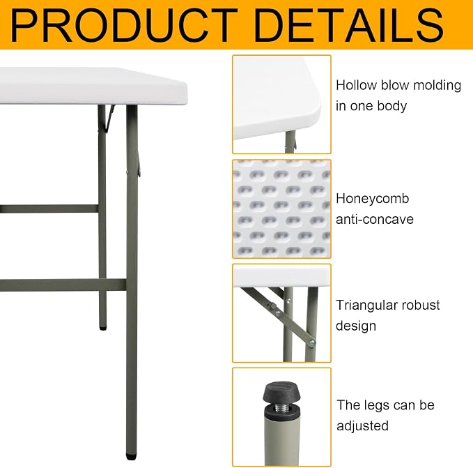 Folding Table 2.7ft Rectangular All-Occasion Plastic Folding Event Table - Image 4