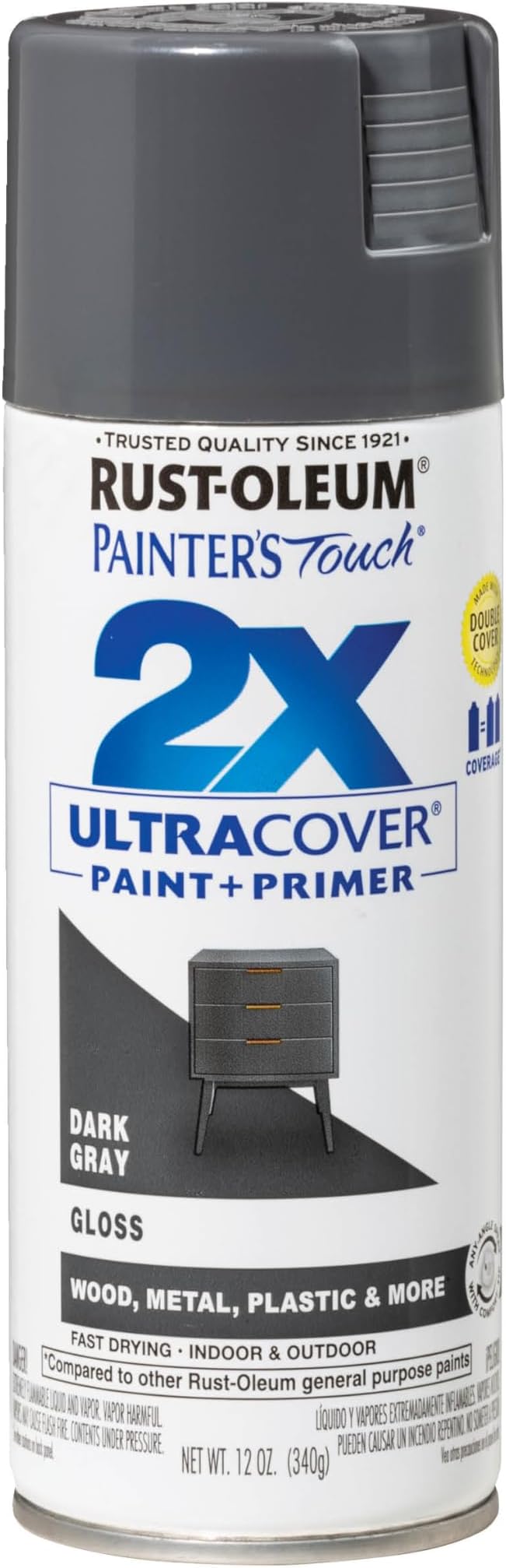 Rust-Oleum Painter's Touch 2X Ultra Cover Spray Paint, Gloss Dark Gray by Rust-Oleum