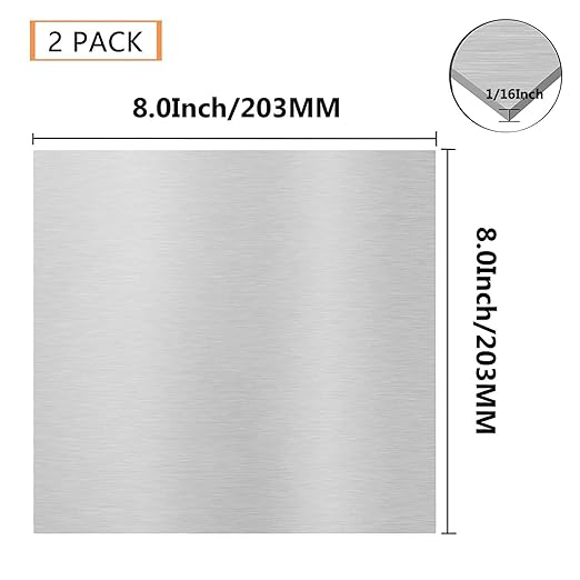 2Pack 6061 T651 Aluminum Sheet Metal 8 x 8 x 1/16 Inch Flat Plain Aluminum Plate Covered with Protective Film, 1.5mm Heat Treatable Rectangle Aluminum Metal Plate for Crafting, Industrial