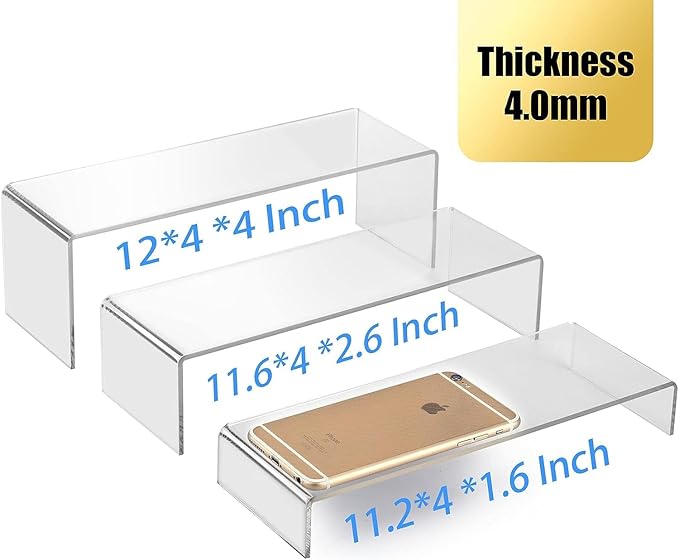 ANDGOO 12 Pack Large Acrylic Risers, 4 Set Clear Rectangular Stands - Image 3