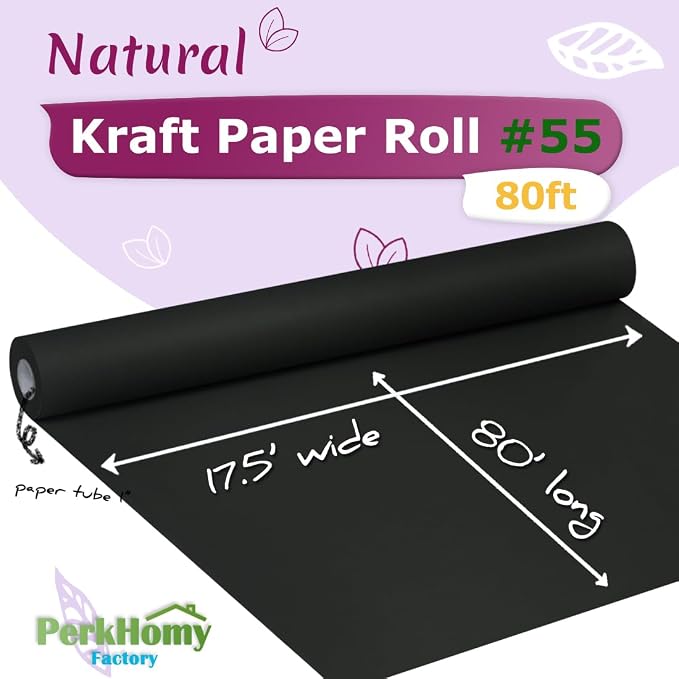 PerkHomy Black Wrapping Paper Roll Kraft Paper - Image 2