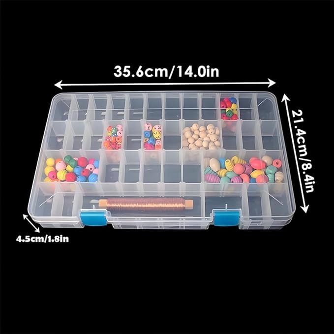 24 Grids Clear Plastic Organizer Box with Adjustable Dividers, Large Bead Storage Box, Craft Storage Container for Art DIY, Crafts Jewelry, Rock Collection, Fishing Tackles, 2 Pack