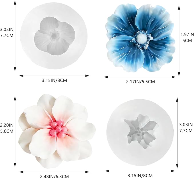 2 Pack 3D Flower Silicone Candle Molds Camellia Poppy - Image 2