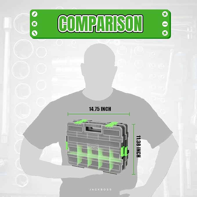 Jack Boss Tool Box with Transparent Lid, Single Side 17-Compartments Organizer - Image 5