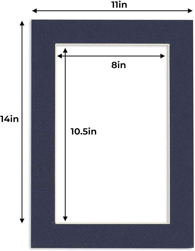 11x14 Mat for 8.5x11 Photo - Precut Navy Picture Matboard for Frames Measuring 11 x 14 Inches - Bevel Cut to Display Art Measuring 8.5 x 11 Inches - Acid Free ONE MAT with Backing Board & Clear Bag