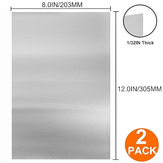 2Pcs 304 Stainless Steel Sheets Metal 8" x 12" x 1/32" (0.80MM) Inch 304 Stainless Steel Plates 20 Gauge Stainless Steel Shim Stock Plates Metal Sheets for Crafting, Stovetop