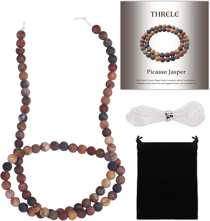 4mm Matte Picasso Jasper Bead, 15-Inch Matte Round Loose Stone Beads by THRELE