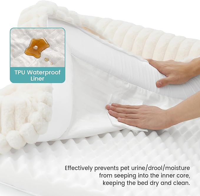 Cute Dog Bed for Large Dogs, Faux Rabbit Fur Orthopedic Foam Dog Bed - Image 6