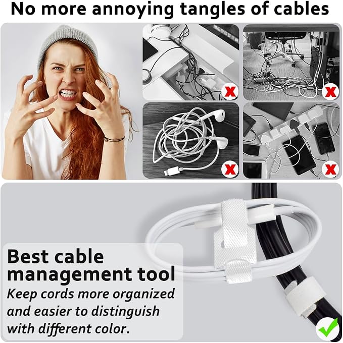 70pcs Cable Ties Reusable White Wire Ties Cable Management Cord Ties Reusable - Image 3