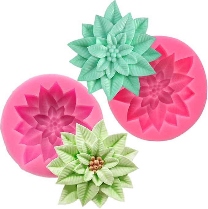 2Pcs Holly Leaf Silicone Mold for Fondant Chocolate Candy Cake Decorating Baking Candle Soap Pastry Polymer Clay Christmas Decoration