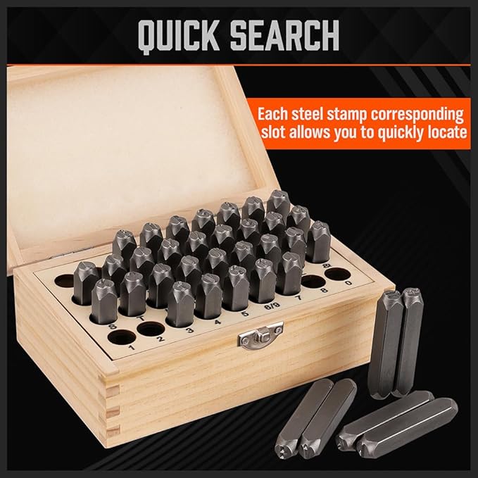 HORUSDY 36-Piece Number and Letter Stamp Set 5/16 (8mm) (A-Z) Punch Perfect for Imprinting Metal Stamping kit, Plastic, Wood, Leather