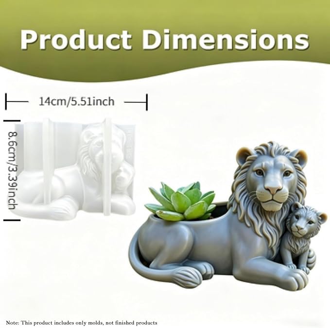 Lion and Cub Flower Pot Silicone Resin Molds, Animal DIY Making Decor Art Crafts - Image 2