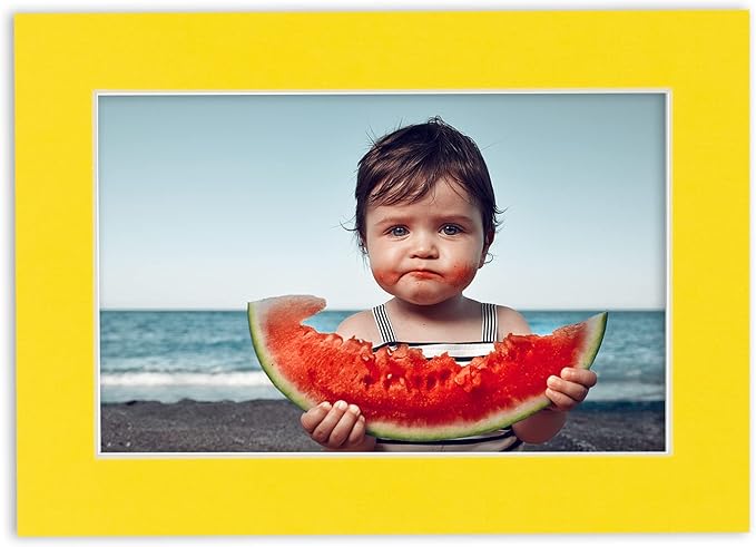 11x14 Mat for 8.5x11 Photo - Precut Yellow Picture Matboard for Frames Measuring 11 x 14 Inches - Bevel Cut Matte to Display Art 8.5 x 11 Inches - Acid Free ONE MAT with Backing Board & Clear Bag