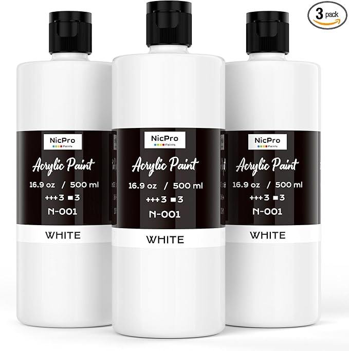 Nicpro 3 Pack White Large Acrylic Paint, Rich Pigments, Non Toxic Craft Paint by Nicpro