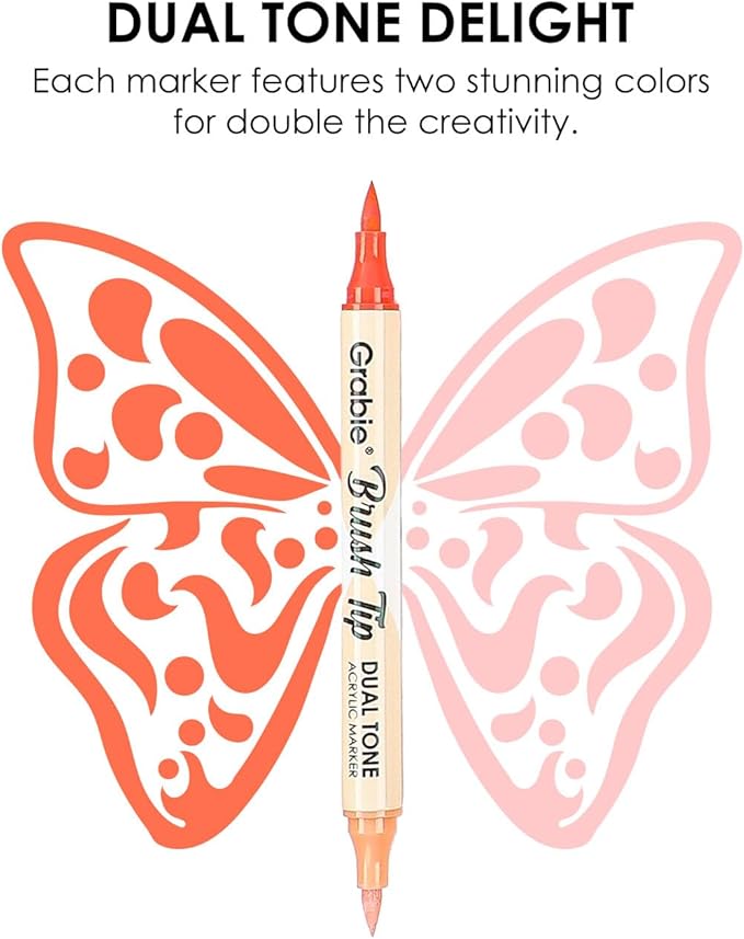 Grabie 72 Colors Acrylic Paint Markers, Soft Brush Tip Acrylic Markers Set, Paint Pens for Wood, Fabric, Canvas, Glass, Stone, Canvas, Rock Painting and DIY Crafts Art Supplies, Set of 36
