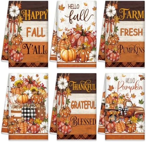 Redbaker 6 Pcs Fall Kitchen Towels, Ivory Pumpkin Funny Dish Towel, Autumn by Redbaker
