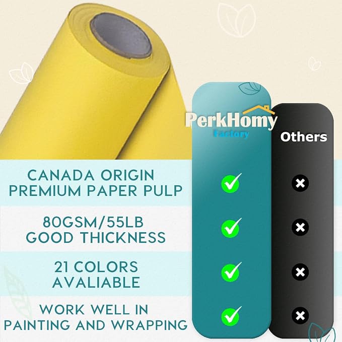 PerkHomy Lemon Yellow Kraft Paper Roll 17.5" x 960" - Image 3