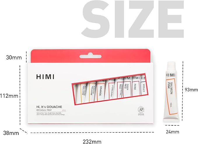 HIMI Gouache Paint Tube Set -24 Colors 12ml, with Rich Pigments, Gouache paint Non-Toxic, suitable for Beginners, Artists, and Hobby Painters. Beautiful Gifts for Art Supplies Painting（24 colors）