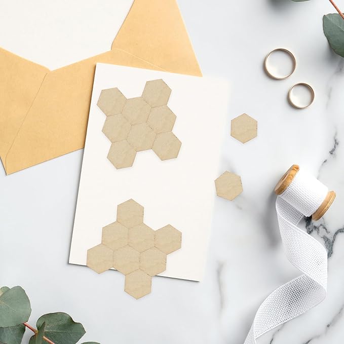 HEALLILY Wood Pieces, 200PCS Hexagon Wood Shape Beech Hexagonal Cutout Shapes Mosaic Tile Ornaments Embellishment DIY Crafts Decorations for Wedding Birthday Christmas (10mm)