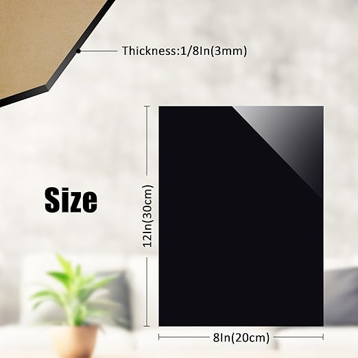2 Pcs Black Acrylic Sheets for Laser Cutting 3mm 1/8 in Thick 8×12in Hard Acrylic Sheets with Protective Paper for Handcrafts Signs
