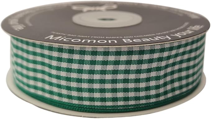 Green and White Woven Edge Plaid Ribbon 100% Polyester Gingham Ribbon 25 Yards Each Roll (1",Green)