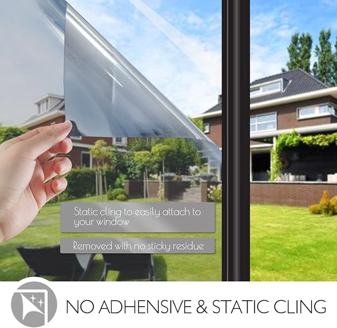 HIDBEA One Way Window Film Non-Adhesive, Heat Control Sun Blocking Daytime - Image 5
