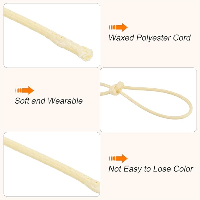 MECCANIXITY Waxed Cord 1mm Waxed Polyester Cord 175 Yard Wax String for Bracelet Making,Necklaces, Beading,Jewelry Making and DIY Crafts(Beige)