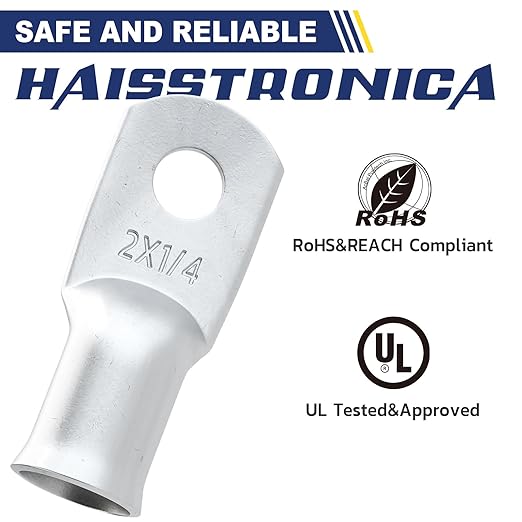 haisstronica 20pcs 2 AWG - 1/4"" (M6) Tinned Copper Battery Lugs, Heavy Duty Copper Wire Lugs with 3:1 Adhesive Heat Shrink Tubing, 2 Gauge Wire Lugs, Tinned Copper Battery Cable Ends, HX1799