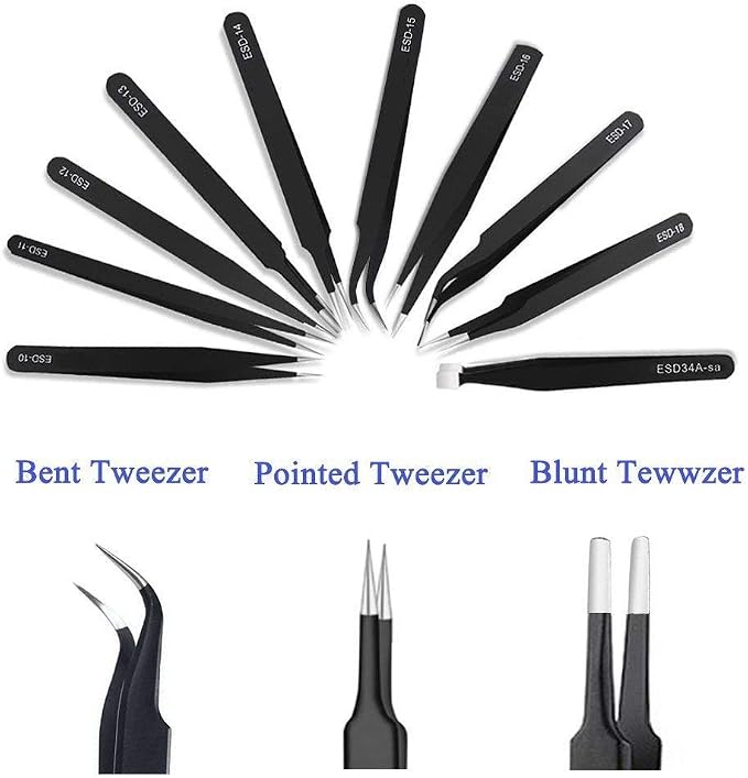 Tweezers Precision Set, Easily Life 10pcs ESD Tweezers Set, Anti Static - Image 2
