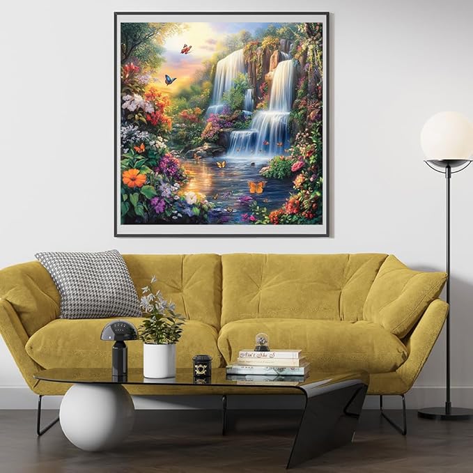 14ct Counted Stamped Cross Stitch Kits for Adults Mountain Waterfall Flowers Printed Cross Stitch Patterns Art Crafts Cross Stitch Supplies (Waterfall Mountain)