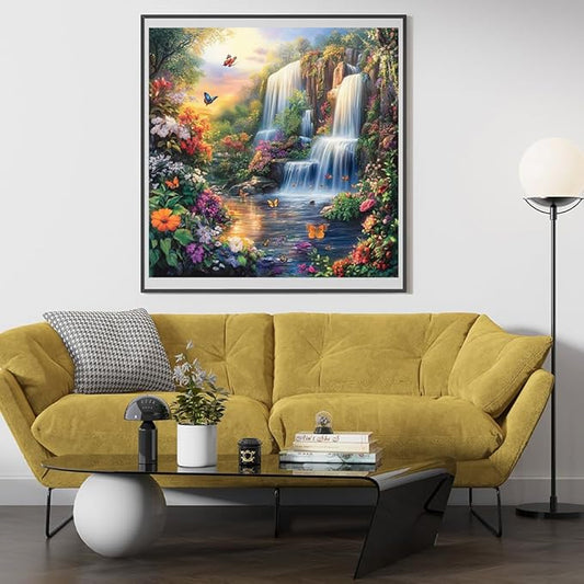 14ct Counted Stamped Cross Stitch Kits for Adults Mountain Waterfall Flowers Printed Cross Stitch Patterns Art Crafts Cross Stitch Supplies (Waterfall Mountain)