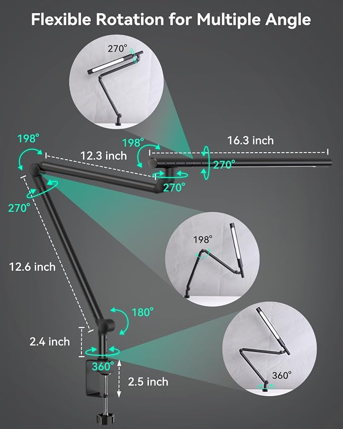 LED Desk Lamp with Clamp, 18W Architect Desk Lamp with Dual Light, Flexible 3 - Image 4