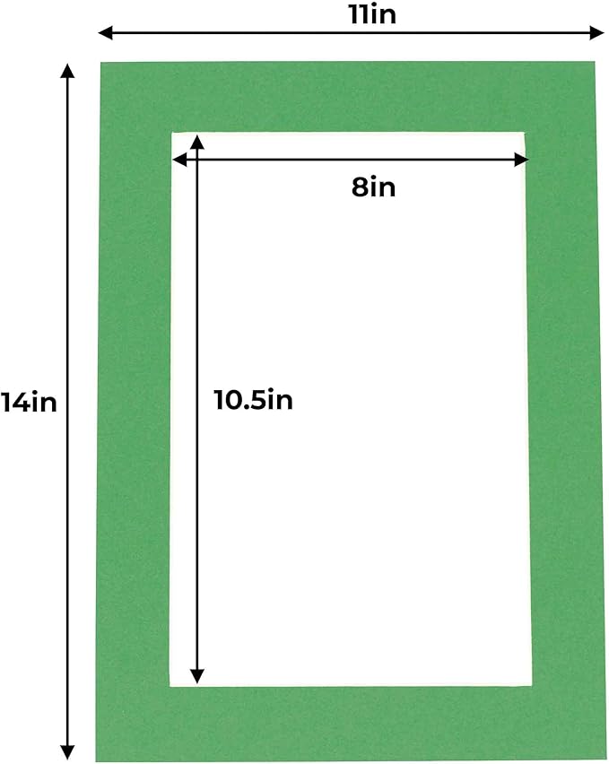 11x14 Mat for 8.5x11 Photo - Precut Bright Green Picture Matboard for Frames 11 x 14 Inches - Bevel Cut to Display Art 8.5 x 11 Inches - Acid Free Pack of 25 MATS with Backing Boards & Clear Bags