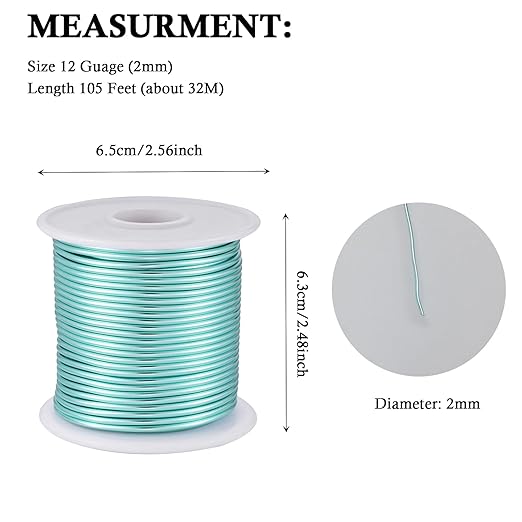 12 Gauge Ice Blue Aluminum Craft Wire (105FT) - Anodized for Jewelry Making, Beading Floral, Plant Gardening, Sculpting & Modeling Craft Wire (Ice Blue #24, 2mm)