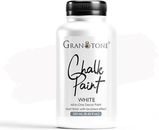 GRANOTONE Chalk Paint for Furniture, Matt-Finish Water-Based Acrylic Paint for Wood, Walls, Metal, Glass, Paper, Fabric Canvas, Maximum Coverage Chalk Paint for Kids & Adults, 250 Ml (WHITE)