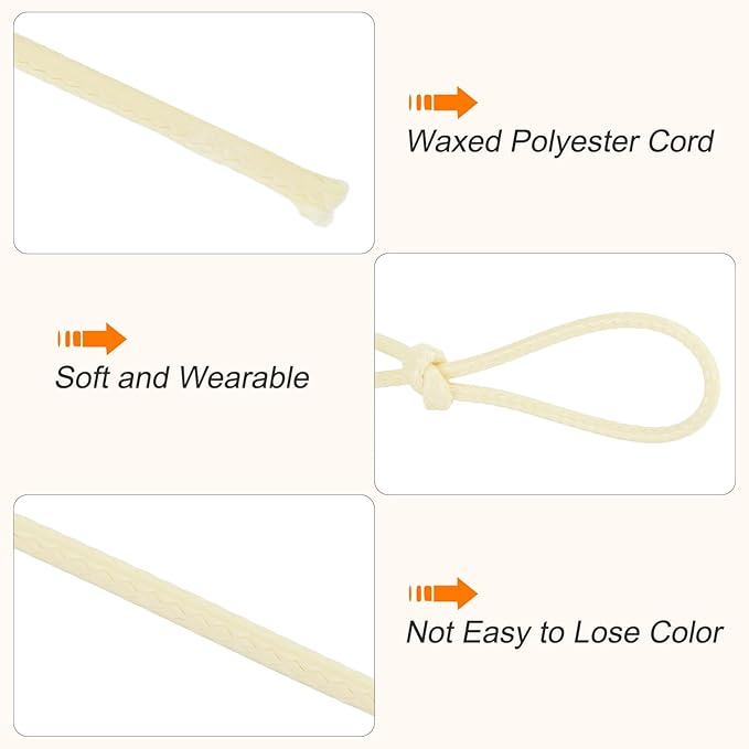 MECCANIXITY Waxed Polyester Cord 2mm 98 Yard Beige for Bracelet Making, Jewelry, DIY Crafts