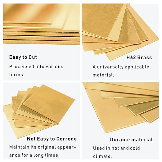 20 Gauge Brass Sheet，H62 Brass Plates Metal 0.031" Thickness x 5.9" Width x 5.9" Lenght, for Models, Crafts, Repairs, Electrical, 2Pcs