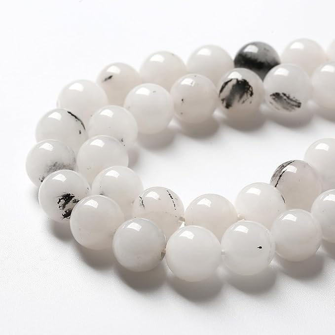 45pcs 8mm Natural Black Rutilated Quartz Crystal Jade Stone Beads for Jewelry Making Energy Healing Power Stone Beads DIY Bracelet Necklace Accessories 15" (8mm, Black Rutilated Quartz Jade)