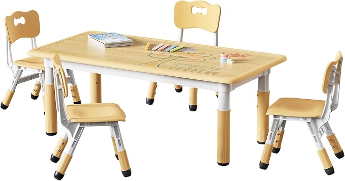 Brelley Height Adjustable Toddler Table and 4 Chairs Set, Graffiti Desktop by GrowwithYourKids