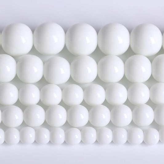 8MM Natural Stone White Porcelain Agate Beads Round Loose Stone Beads for Jewelry and Bracelets Making 90pcs 2 Strands 32"