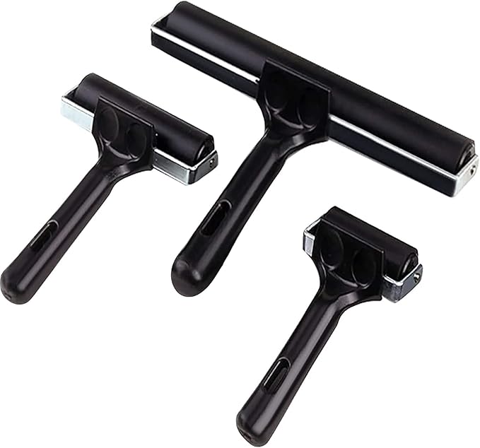 3 Pack Brayer Rollers for Crafting, Vinyl Rubber Roller Brayers, Printmaking Brayer Rollers for Cricut Maker, Gluing, Printing, Inking and Stamping(Black)