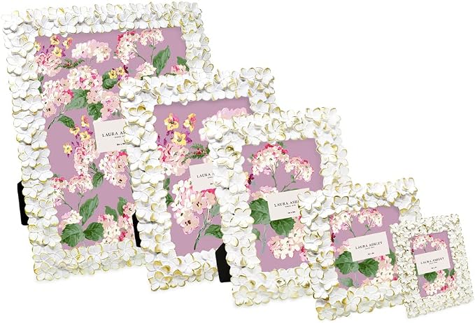 Laura Ashley 4x4 White & Gold Flower Textured Hand-Crafted Resin Picture Frame - Image 5
