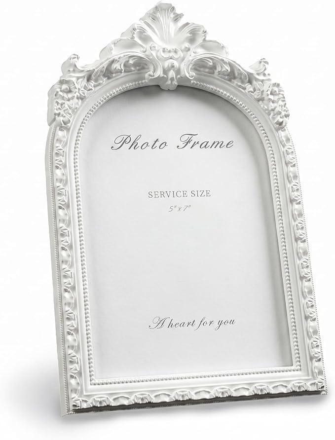 Cuspin 5x7 Picture Frame White Arched Frames, Vintage Ornate Resin Photo Frame by Cuspin