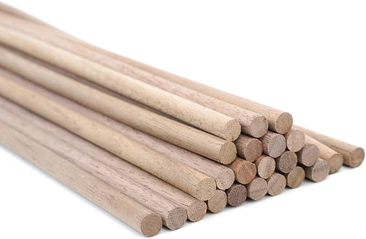 24pcs Wooden Dowel Rods, 0.47 X 12 Inch Long Walnut Dowel Rod Wooden Sticks for Crafts, Round Wood Filler Sticks, Unfinished Wood Dowels for Woodworking Building Material Window Cake Support