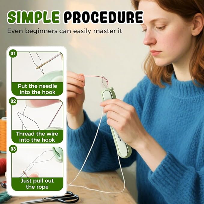 2 in 1 Needle Threader and Seam Ripper, 2025 New Automatic Threader for Hand Sewing, Storable Sewing Needles, Essential for Sewing Lover (Green)
