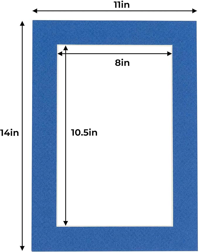 11x14 Mat for 8.5x11 Photo - Precut Royal Blue Picture Matboard for Frames 11 x 14 Inches - Bevel Cut to Display Art 8.5 x 11 Inches - Acid Free Pack of 100 MATS with Backing Boards & Clear Bags