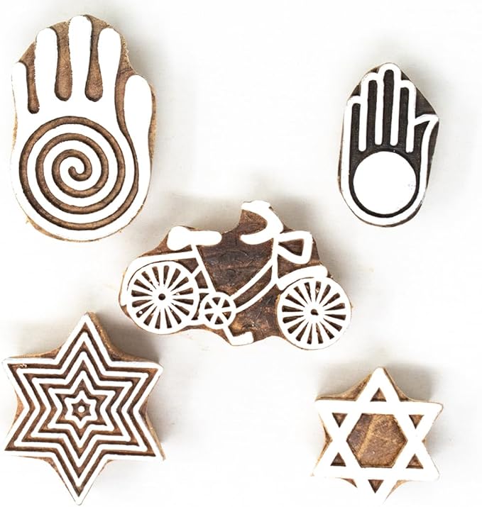 Hashcart Wooden Stamp Block, Printing Stamp Design Set | Block for Printing Saree Border | Dresses, Craft Card Making, Scrapbook, Clay Pottery | Set of 5