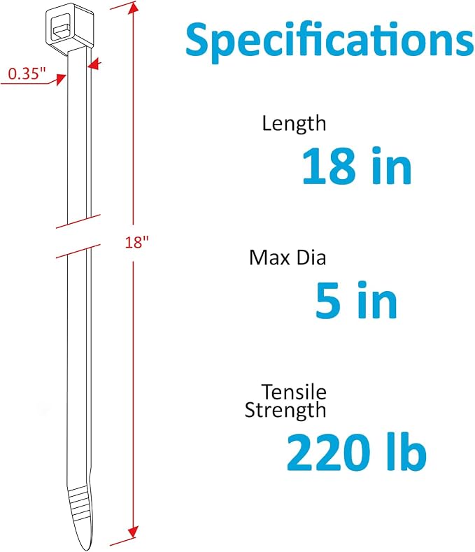 Large Zip Ties 18 inch, 50 Pack, Long Zip Ties Heavy Duty - Image 2
