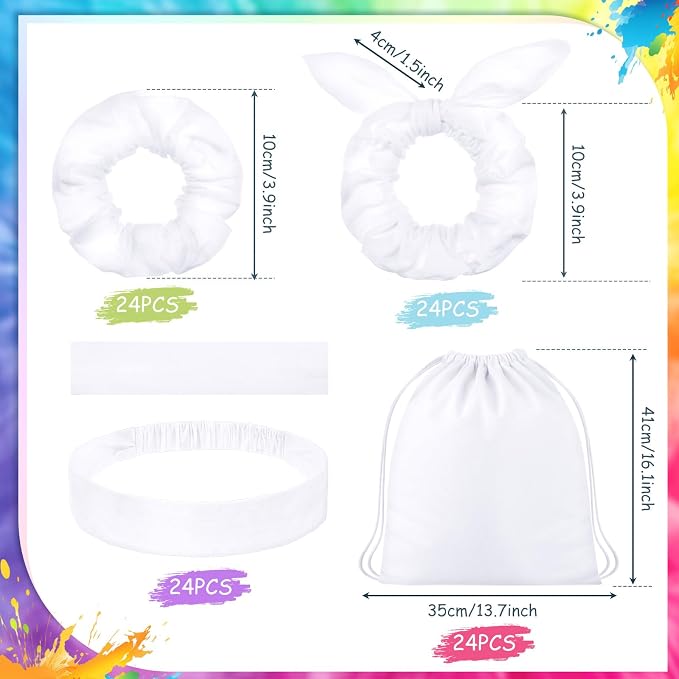 Abbylike 96pcs Tie Dye Party Cotton Drawstring Backpacks Scrunchies Bow Hair - Image 2